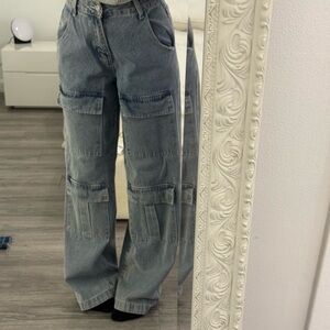 Chic Blue Women's Wide Leg Cargo Jeans